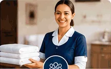 Housekeeper with fresh towels